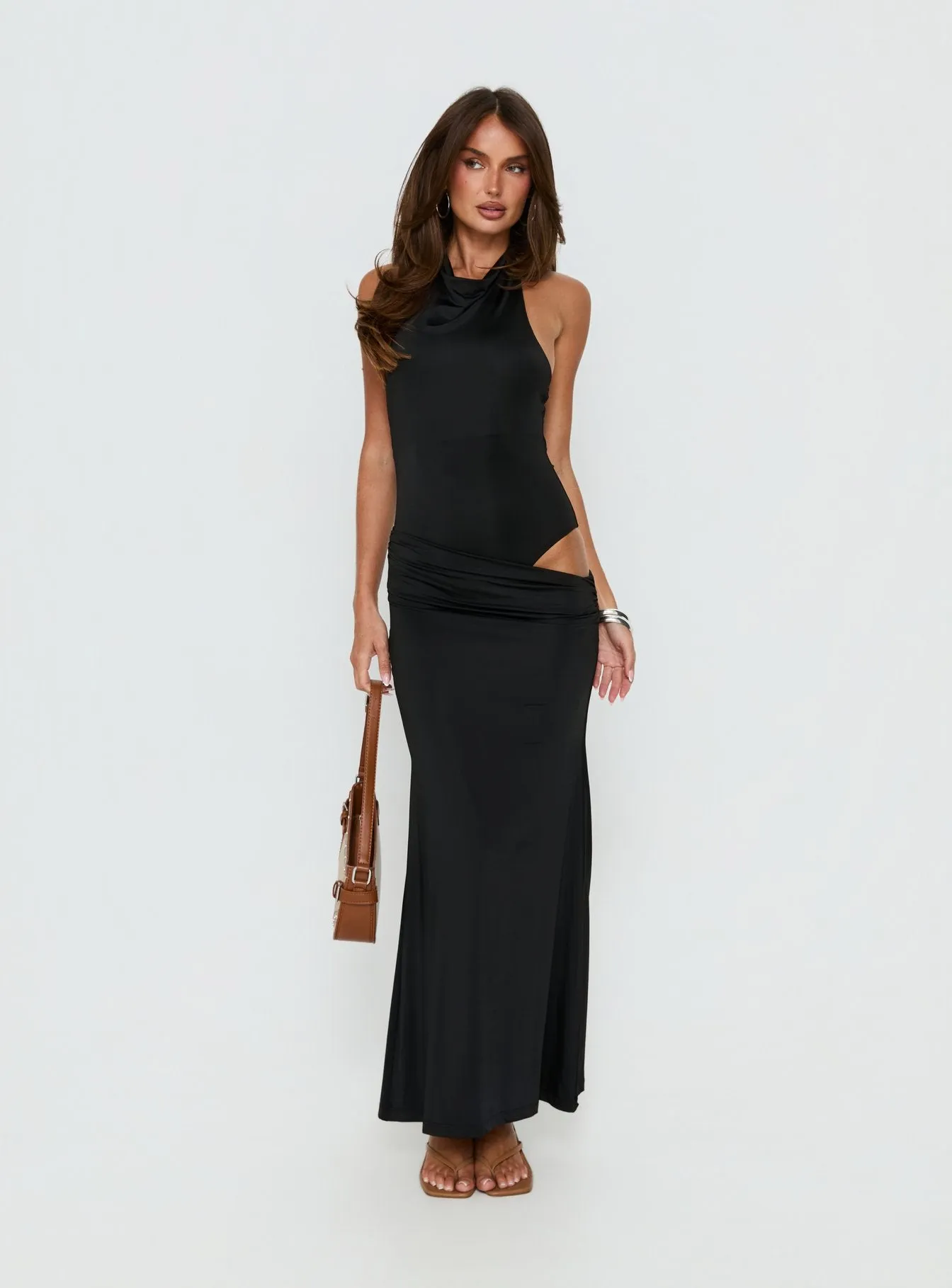 Arabel Halter Cowl Neck Maxi Dress Black sold by Princess Polly product image thumbnail 2