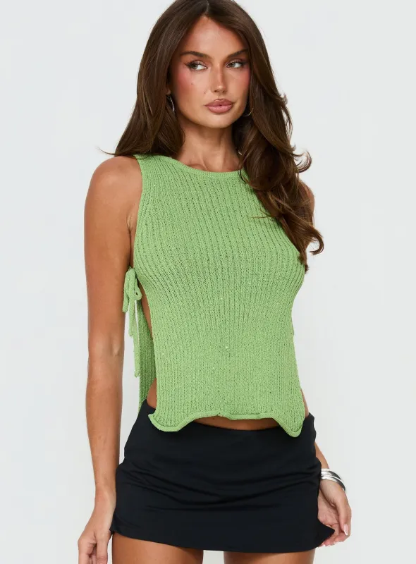 Love Notes Tie Side Sleeveless Top Green made by Princess Polly