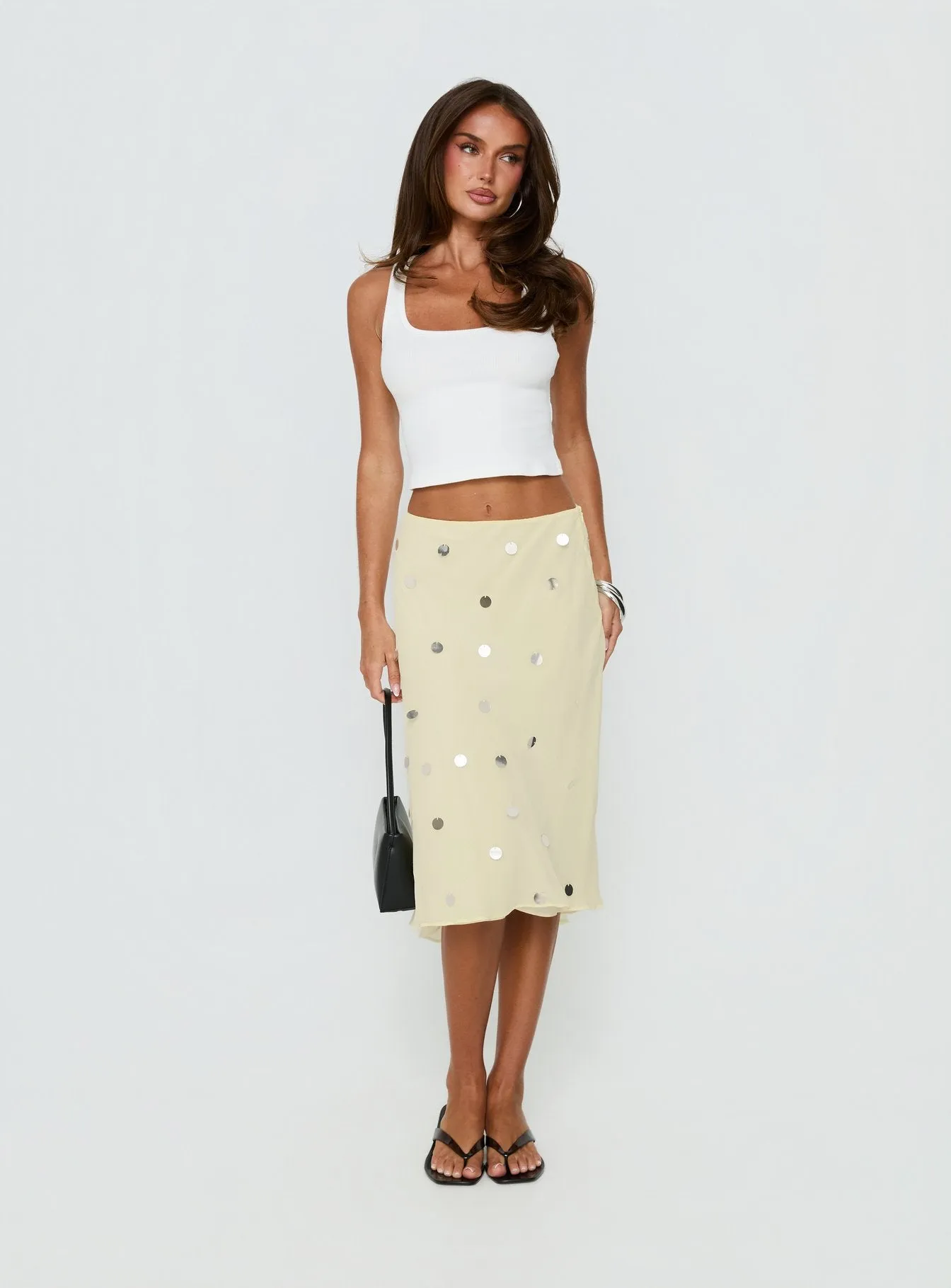 Kessiah Sequin Midi Skirt Yellow sold by Princess Polly product image thumbnail 2