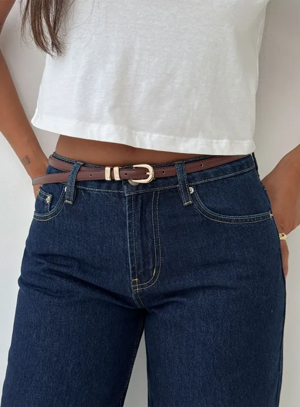 Antilles Faux Leather Micro Belt Brown / Gold made by Princess Polly