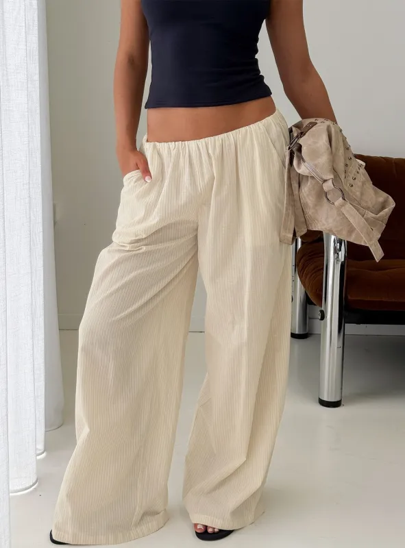 Lunea Concealed Waistband Pants Beige Stripe made by Princess Polly