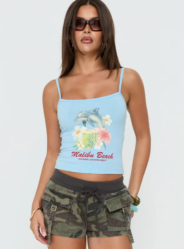 Where Lovers Meet Sequin Graphic Tank Top Blue made by Princess Polly
