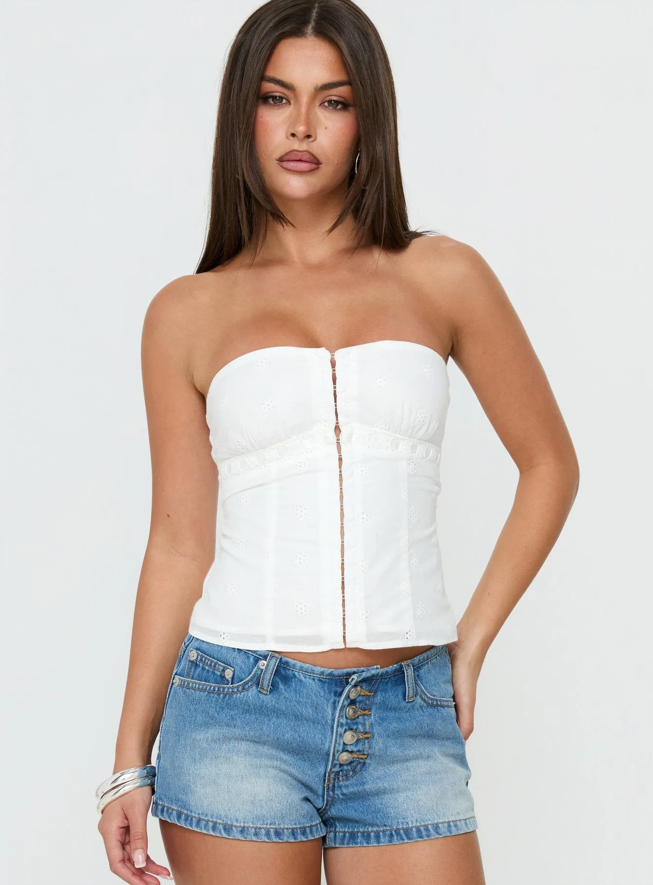 Speechless Lace Trim Strapless Top White sold by Princess Polly product image thumbnail 2