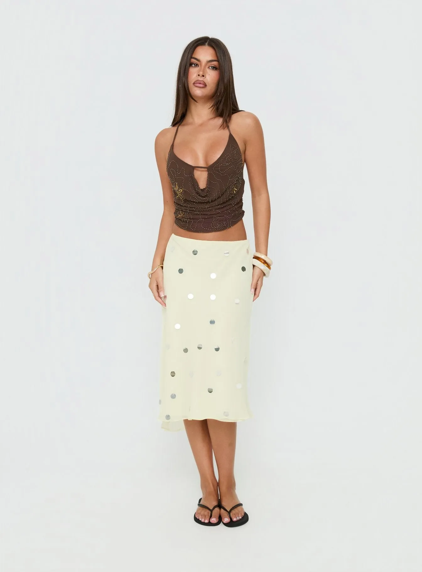 Danee Beaded Mesh Halter Top Brown sold by Princess Polly product image thumbnail 3