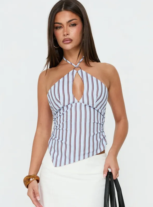 Idiana Halter Keyhole Top Blue Stripe made by Princess Polly