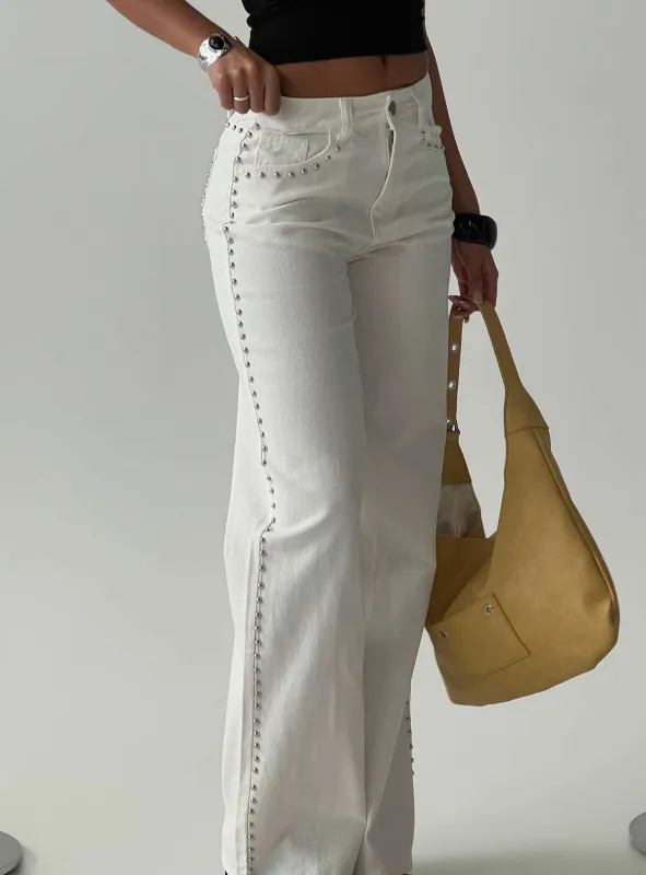 Saving Up Mid Rise Straight Leg Studded Jeans White made by Princess Polly