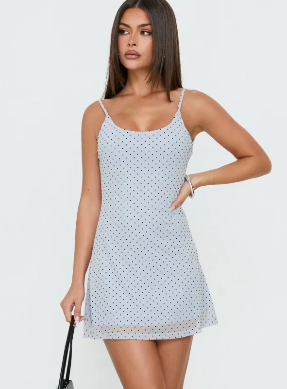 Doralyn Scoop Mini Dress Blue Polka Dot made by Princess Polly