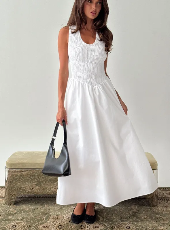 Highgate Drop Waist Pleat Detail Maxi Dress White made by Princess Polly