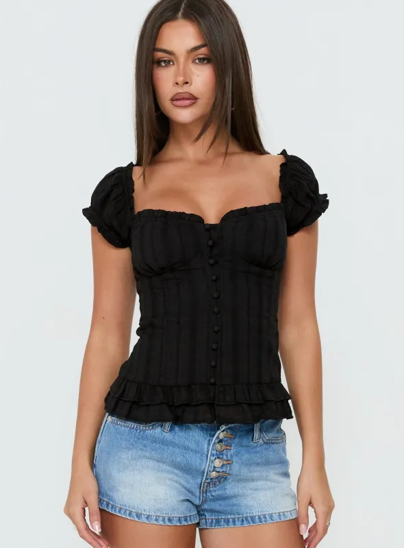 Suiter Frill Detail Top Black made by Princess Polly