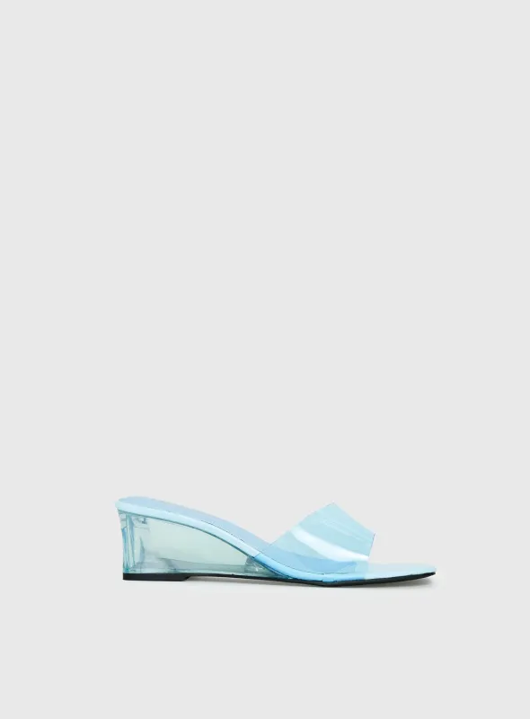 Uchee Clear Wedge Heels Blue made by Princess Polly