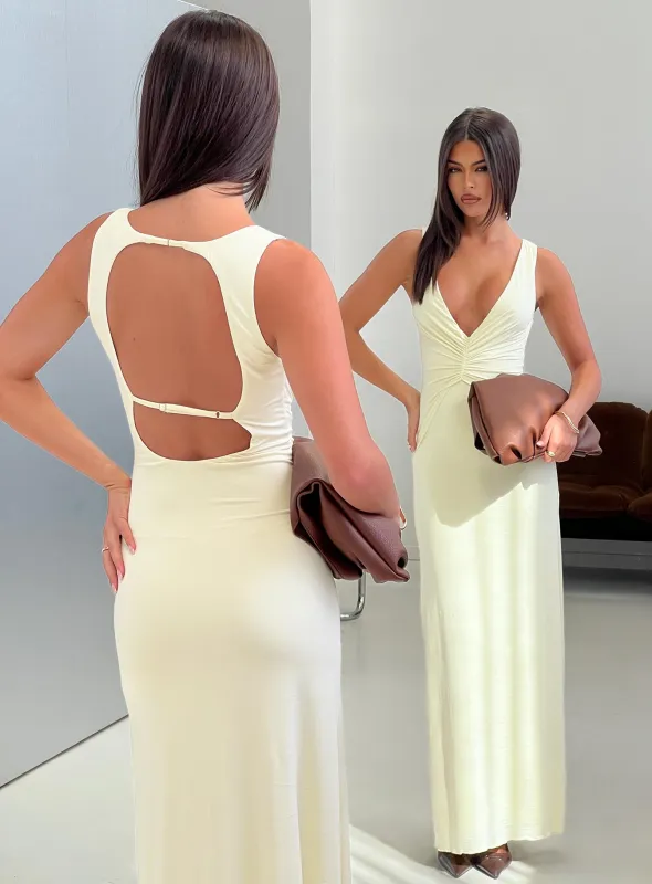 Frederica Plunge Maxi Dress Butter Yellow made by Princess Polly