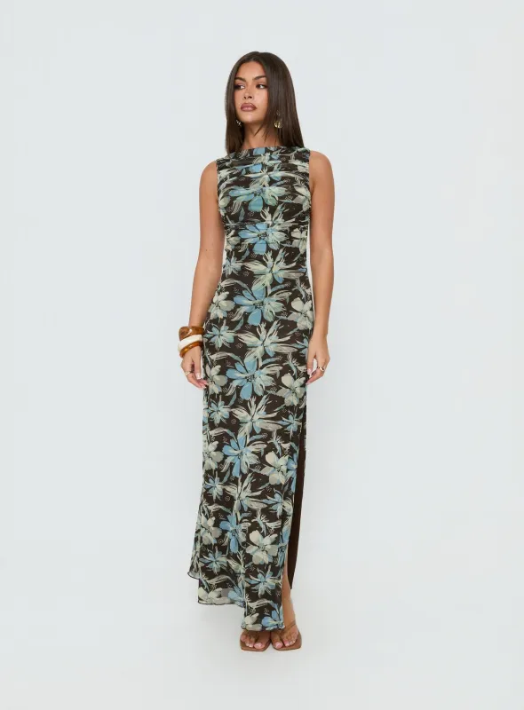 Undeniable Cut Out Maxi Dress Brown Floral Multi made by Princess Polly