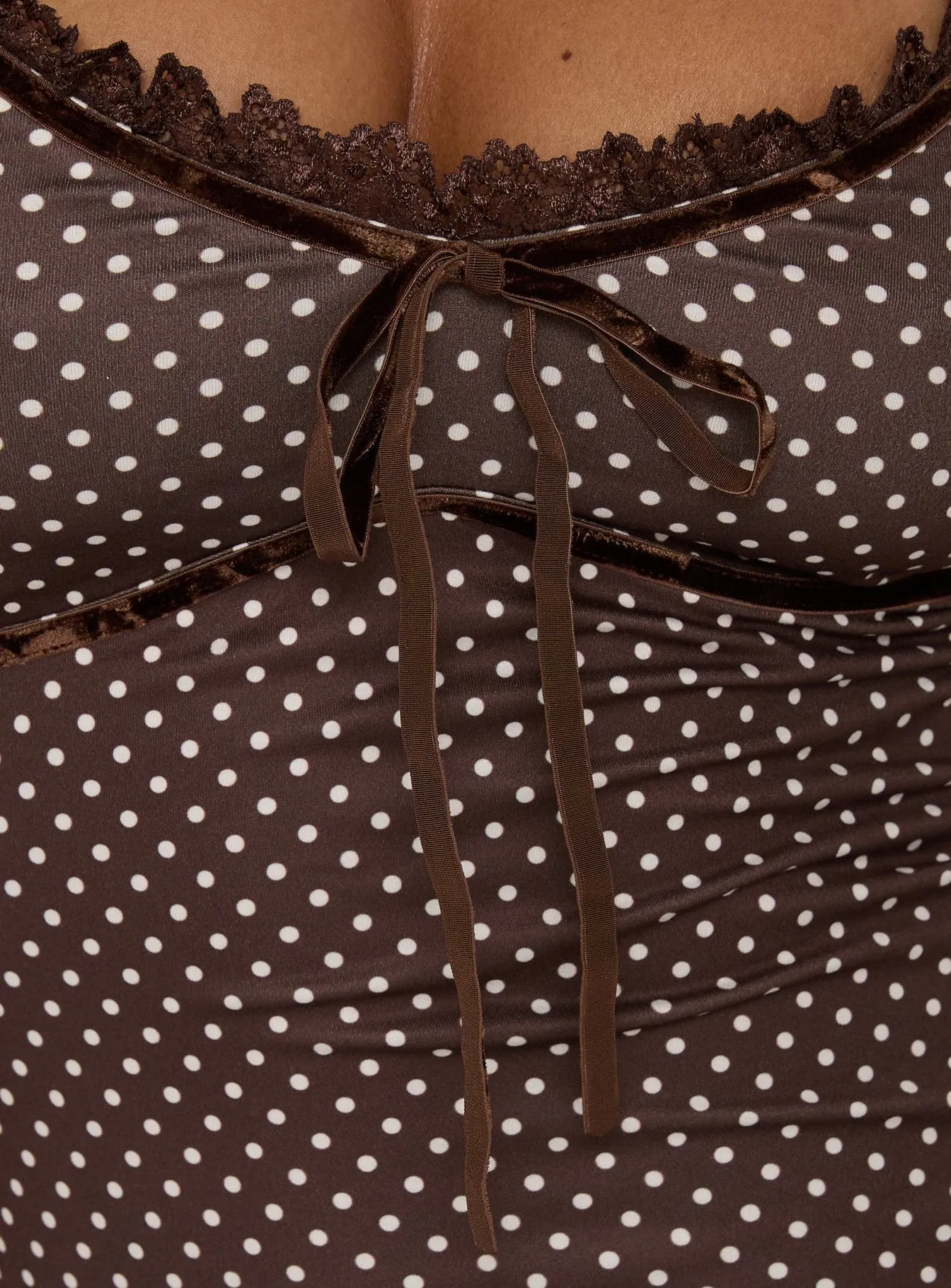 Delaney V Neck Frill Midi Dress Brown / Pink Polka Dot sold by Princess Polly product image thumbnail 5