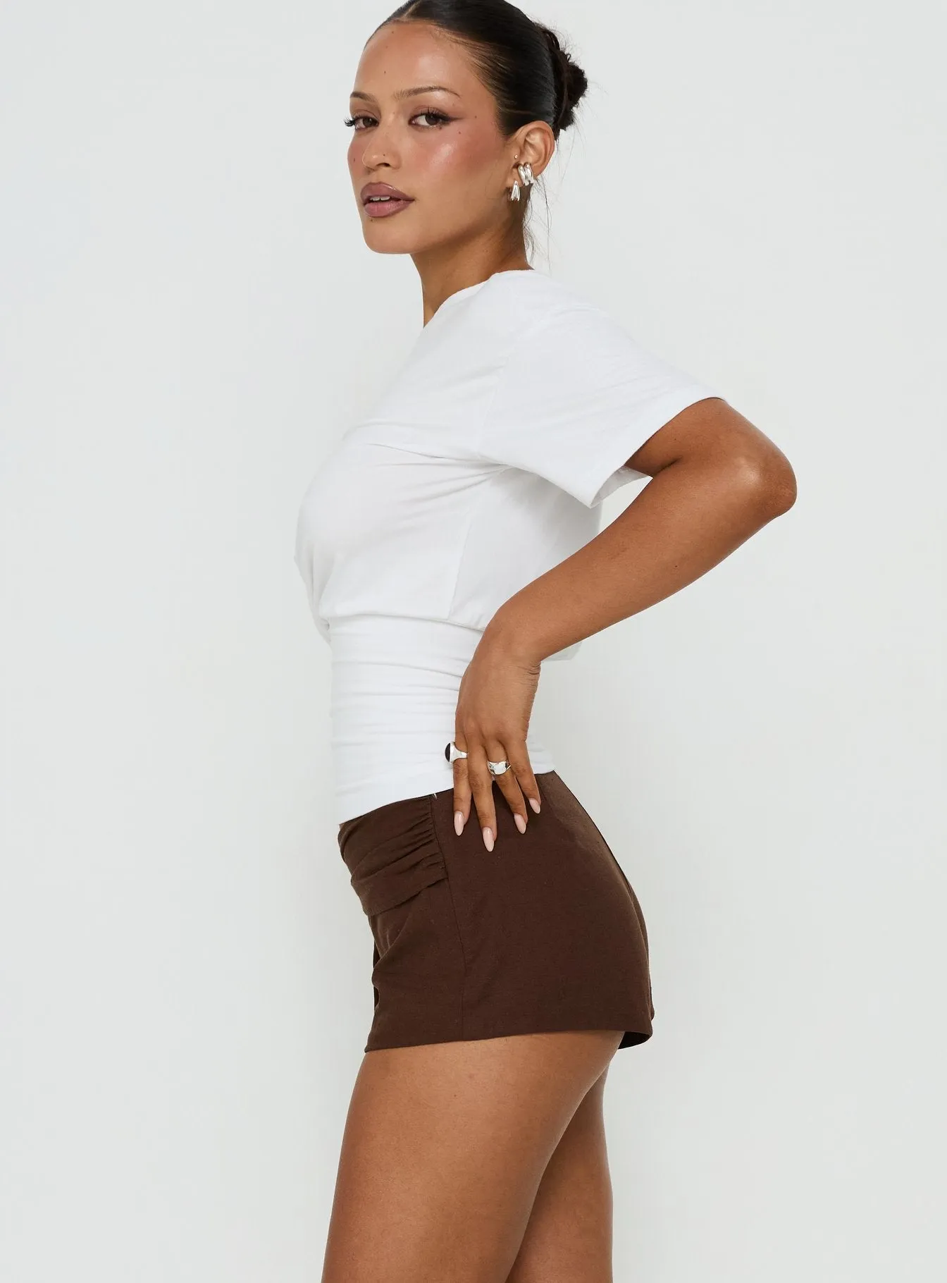 Florana Belted Mini Shorts Chocolate sold by Princess Polly product image thumbnail 4