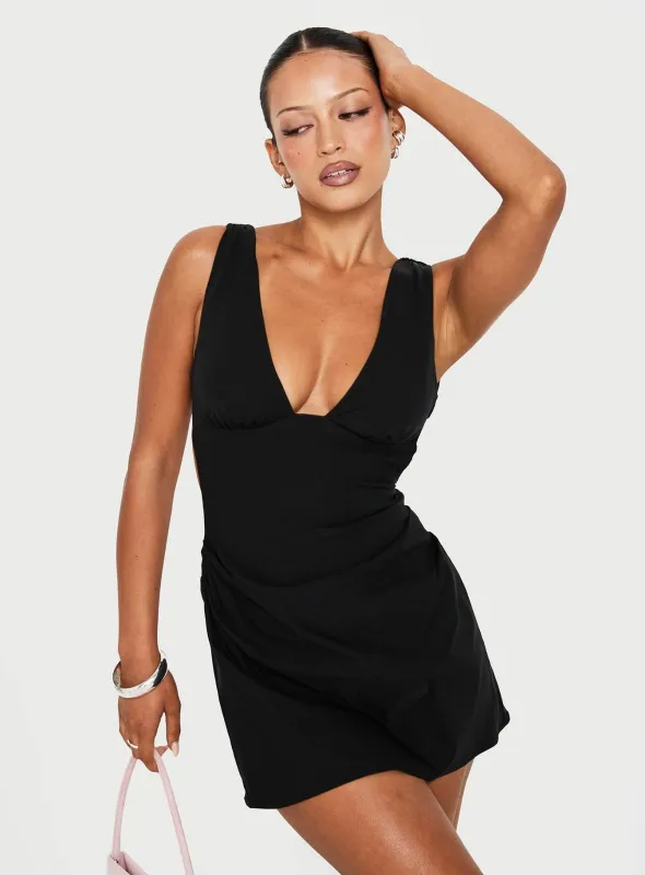 Sunswept Open Back Mini Dress Black made by Princess Polly
