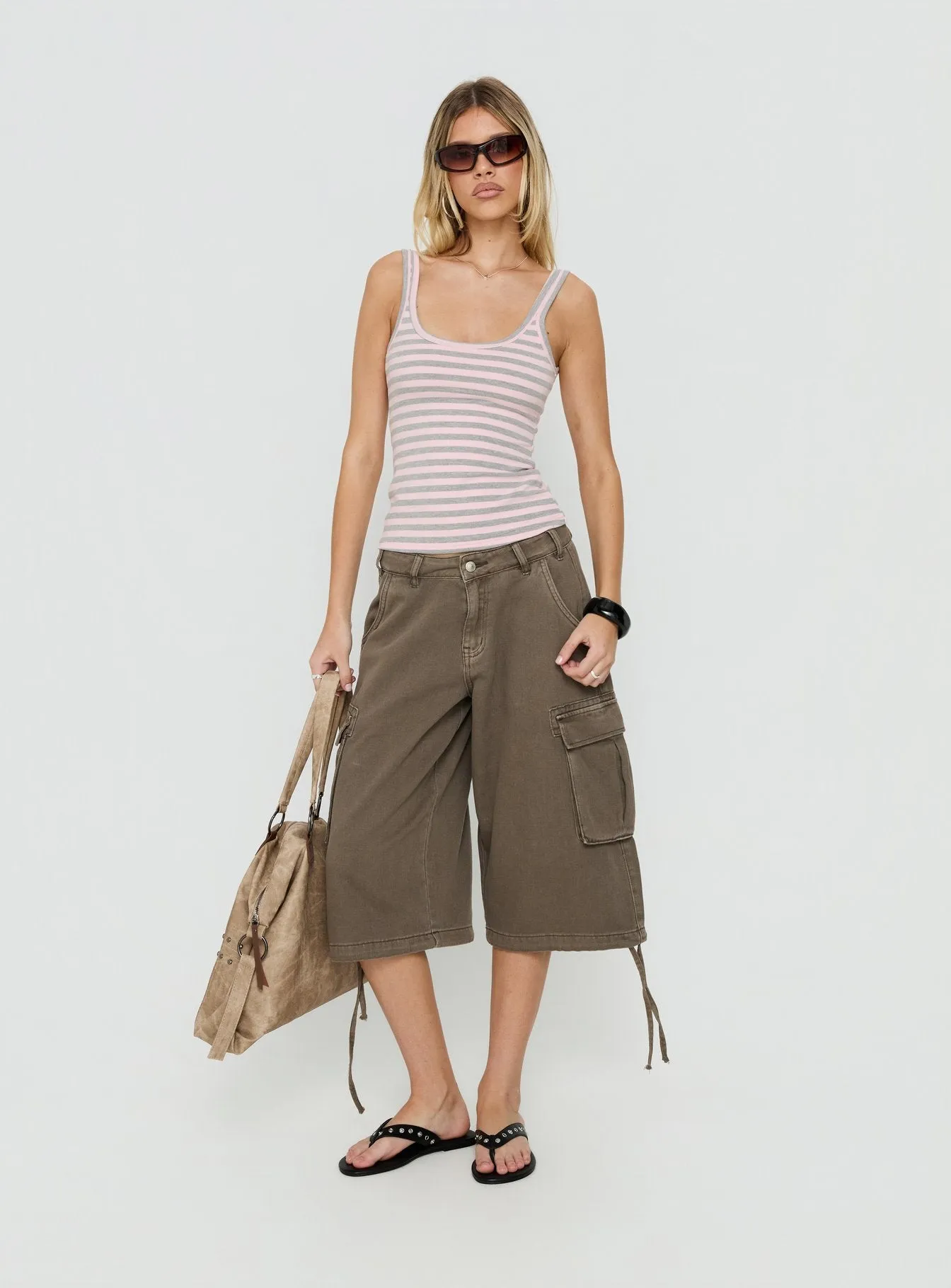 Keep It Light Low Back Tank Top Pink / Grey Stripe sold by Princess Polly product image thumbnail 3