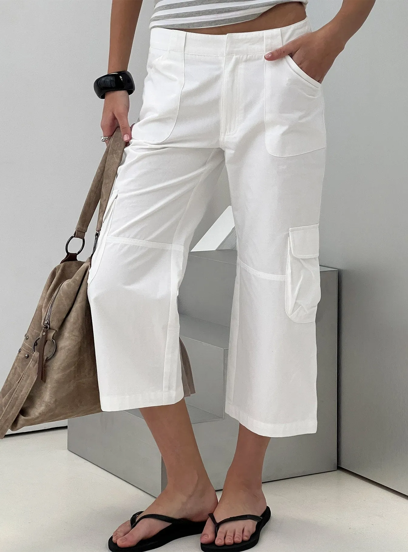 Indee Cropped Cargo Pants White sold by Princess Polly