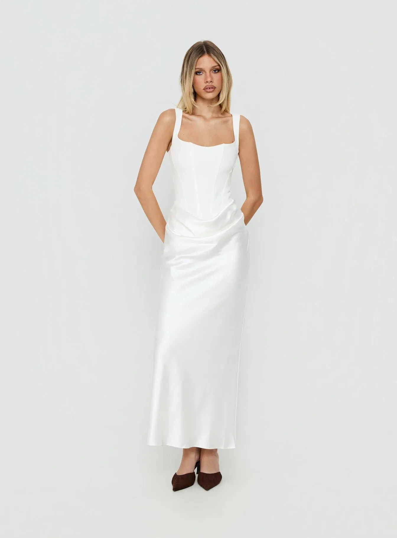 Ryana Corset Drape Maxi Dress White sold by Princess Polly product image thumbnail 2