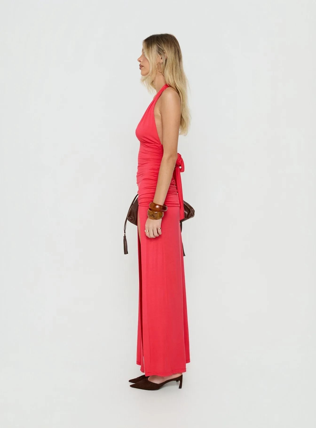 Anaisa Halter Jersey Maxi Dress Guava sold by Princess Polly product image thumbnail 3