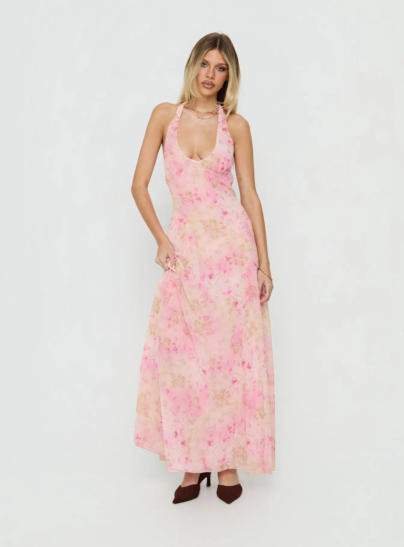 Dandelions Halter Maxi Dress Pink Floral sold by Princess Polly