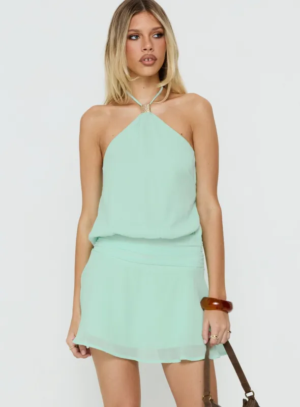 Dopamine Drapey Arrowneck Romper Mint made by Princess Polly