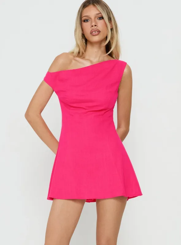 Anjela Off Shoulder Romper Pink made by Princess Polly