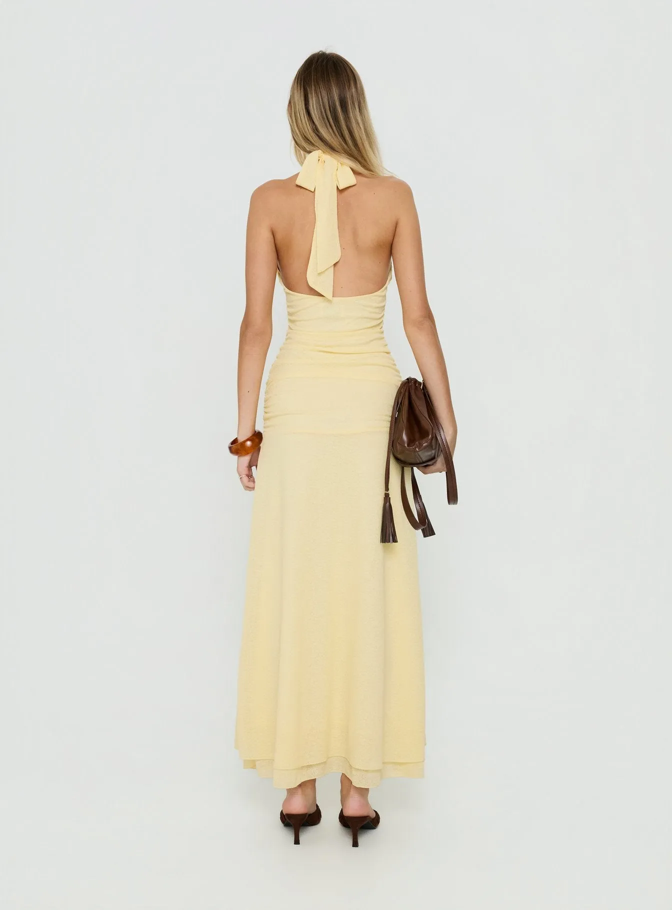 Leyda Plunge Frill Maxi Dress Yellow sold by Princess Polly product image thumbnail 4