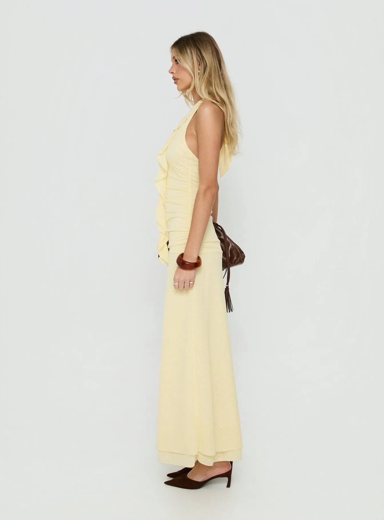 Leyda Plunge Frill Maxi Dress Yellow sold by Princess Polly product image thumbnail 3