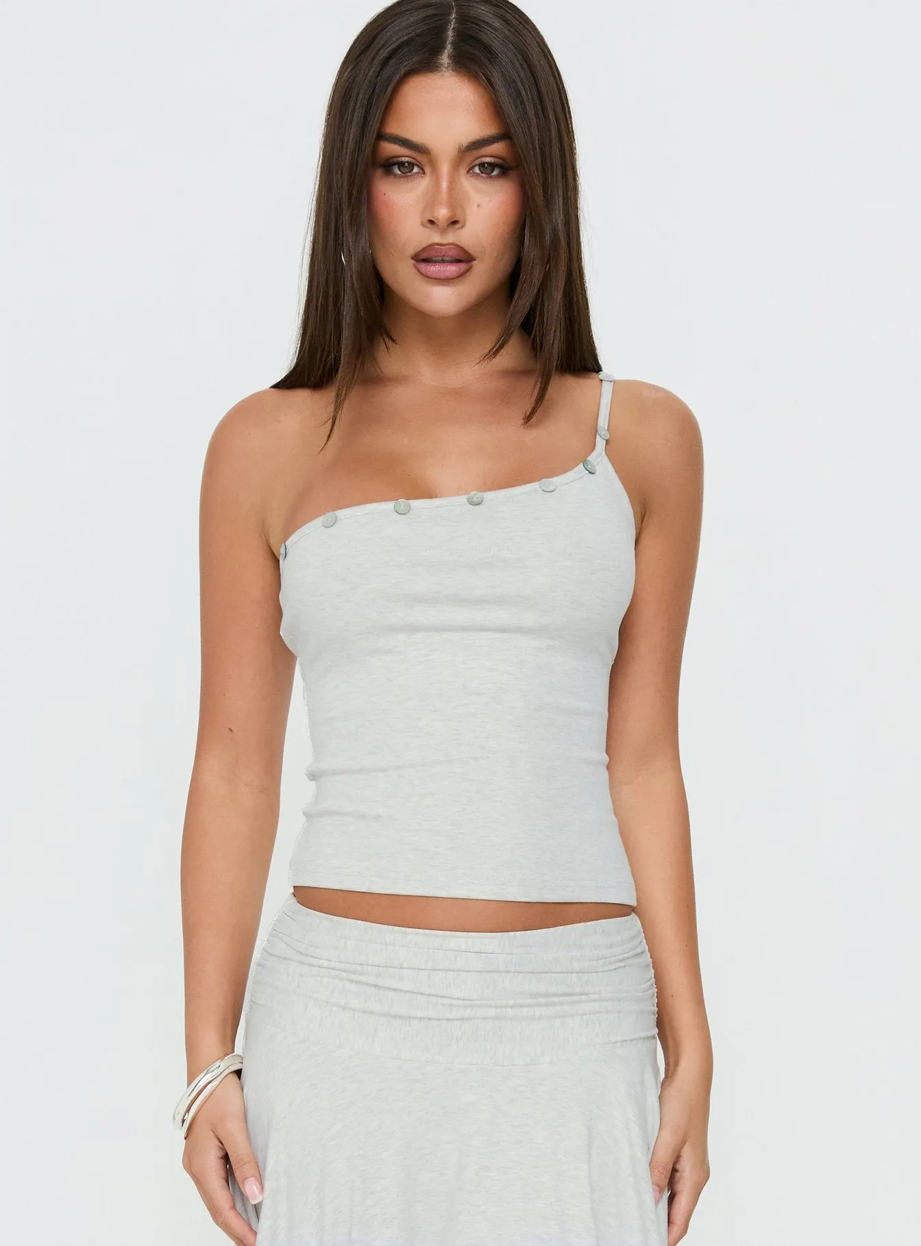 Mimmi One Shoulder Button Detail Top Grey sold by Princess Polly product image thumbnail 2