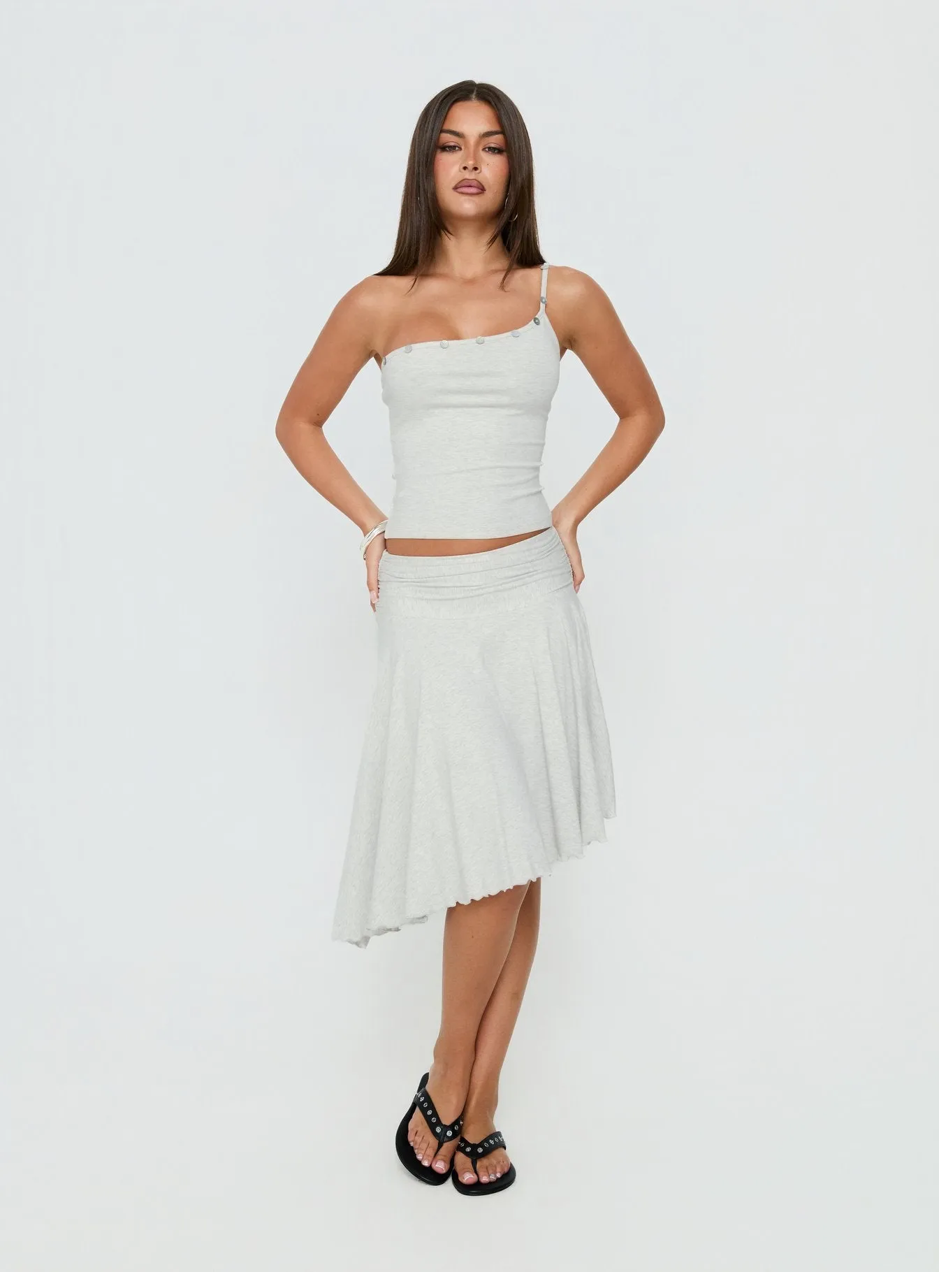 Mimmi One Shoulder Button Detail Top Grey sold by Princess Polly product image thumbnail 3
