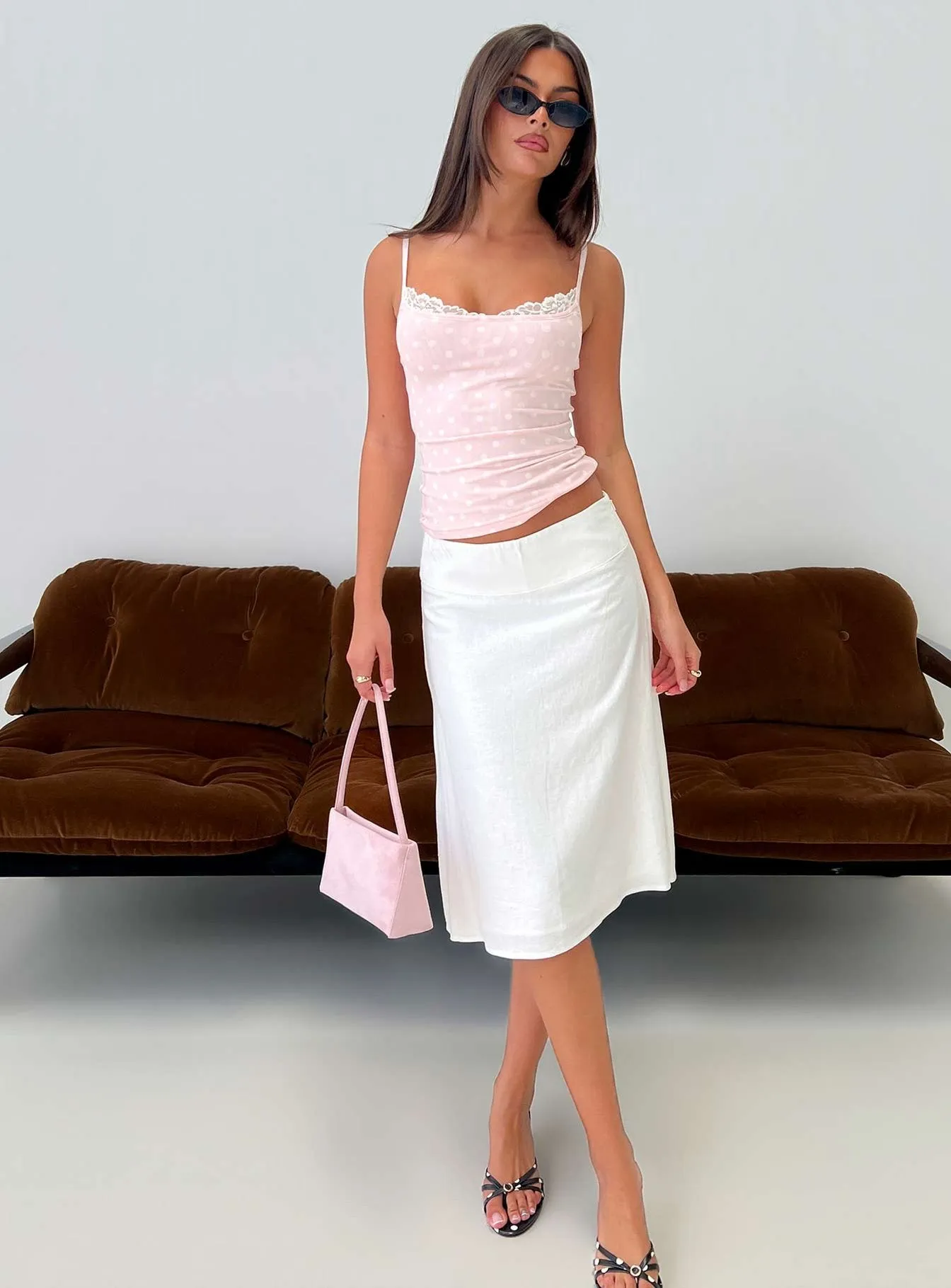 Such Delight Linen Midi Skirt White sold by Princess Polly