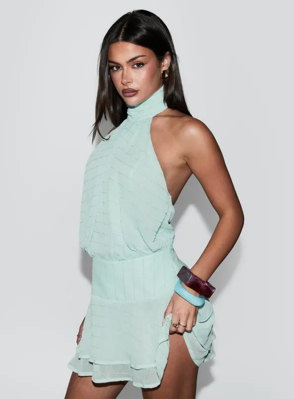 Isamira Halter Pleat Mini Dress Jelly Mint made by Princess Polly