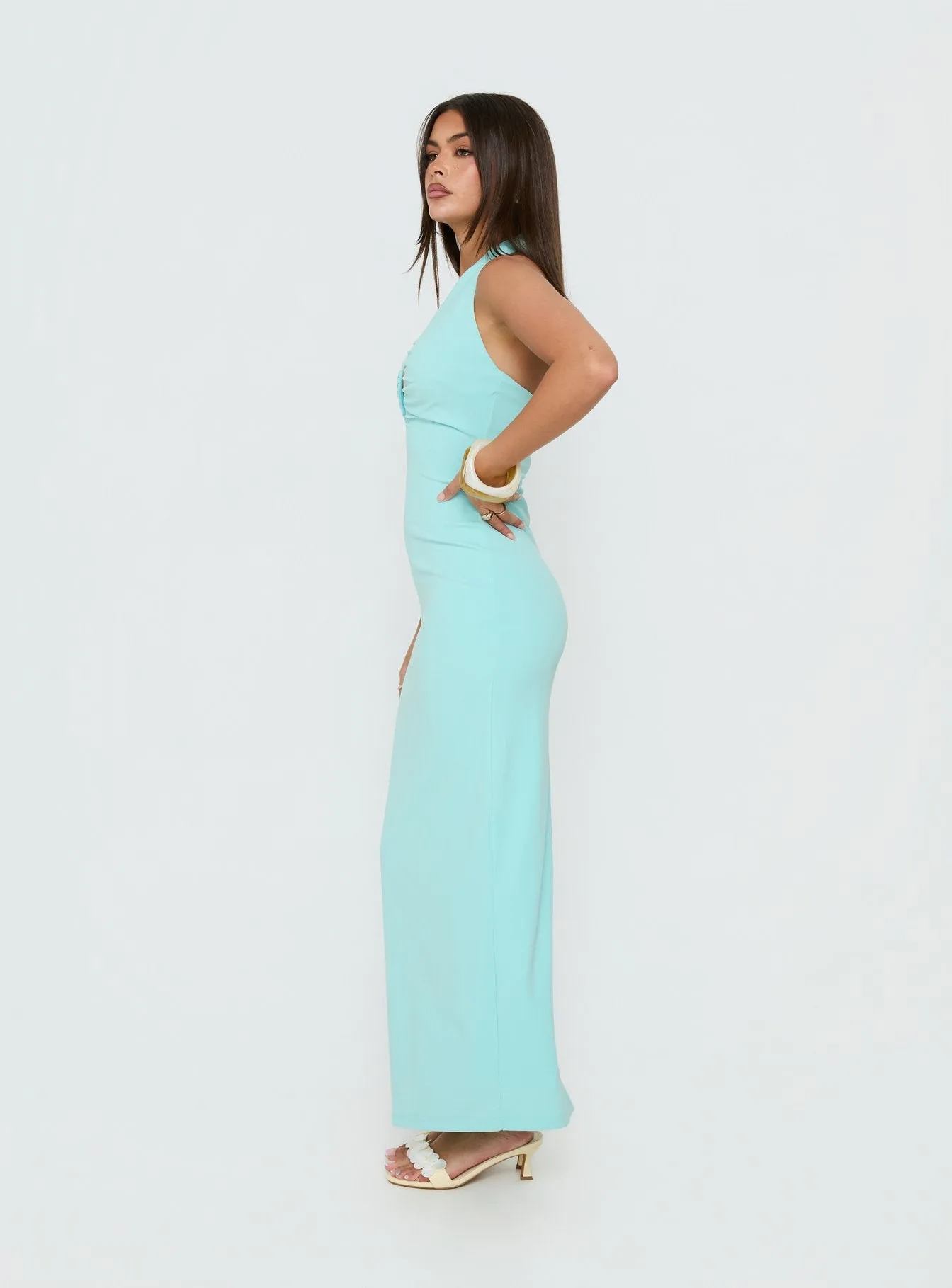 Soft Storm Plunge Halter Maxi Dress Turquoise sold by Princess Polly product image thumbnail 3