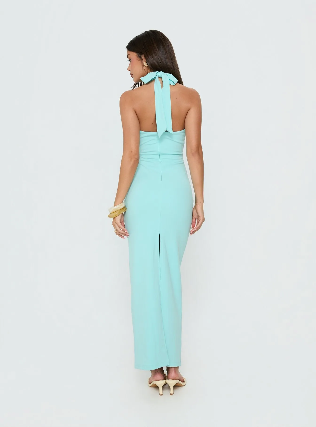 Soft Storm Plunge Halter Maxi Dress Turquoise sold by Princess Polly product image thumbnail 4
