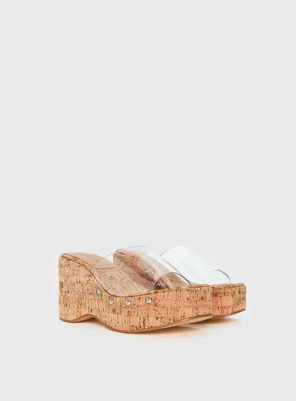 Pale Moonlight Platform Heels Cork / Clear made by Princess Polly