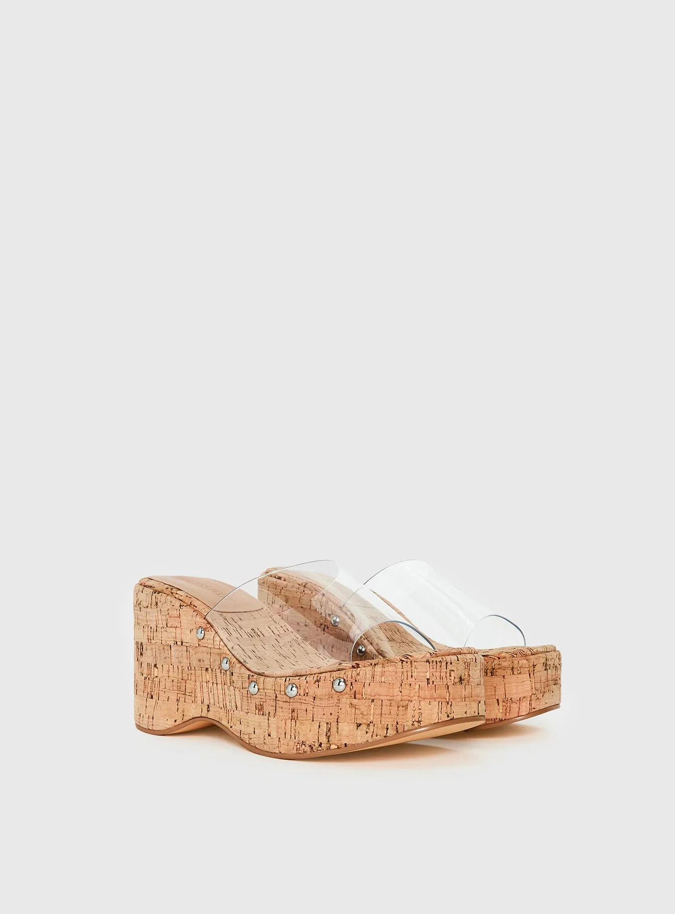 Pale Moonlight Platform Heels Cork / Clear sold by Princess Polly
