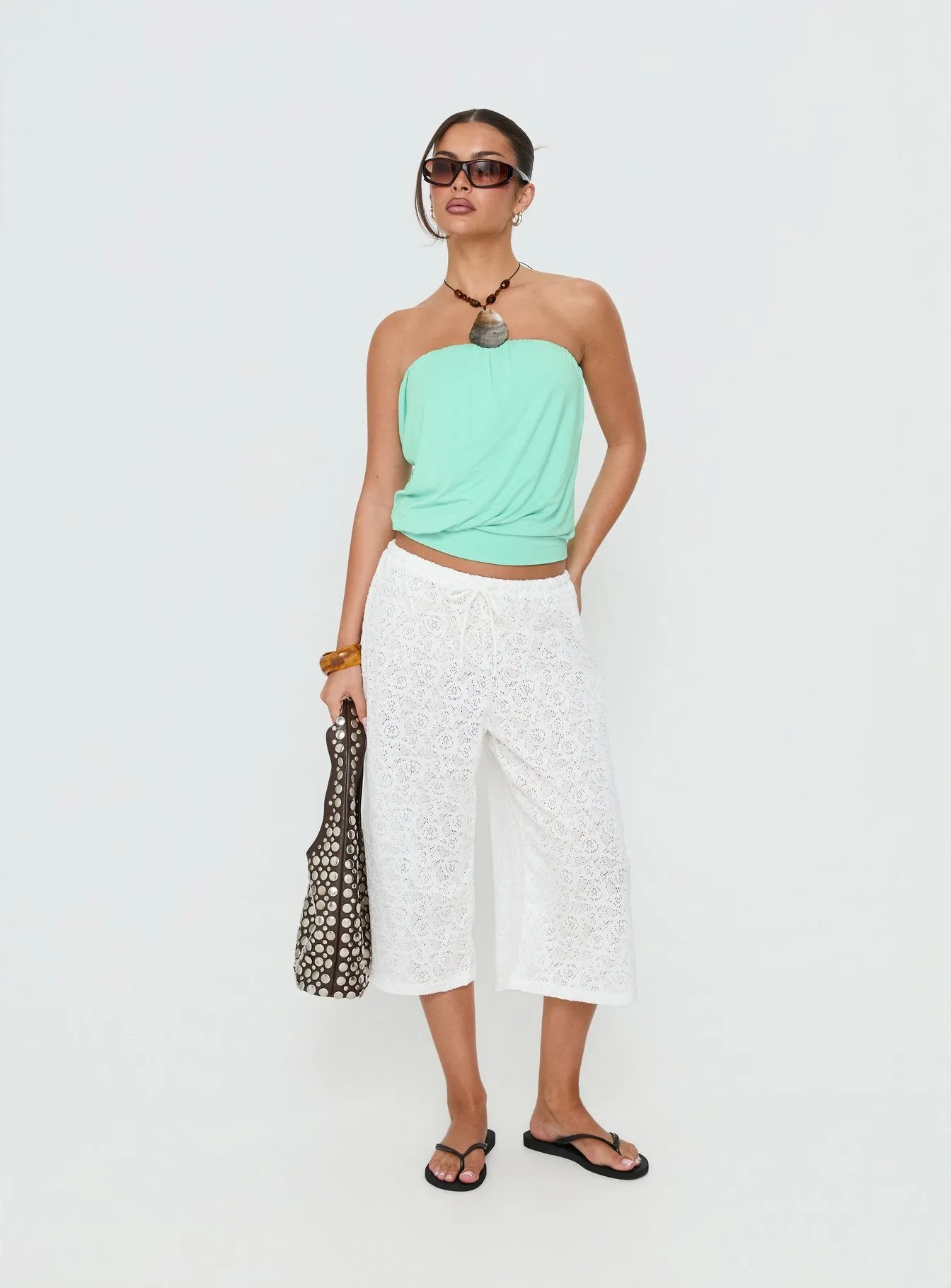 Kiss Me Quick 3/4 Lace Drawstring Pants White sold by Princess Polly product image thumbnail 3