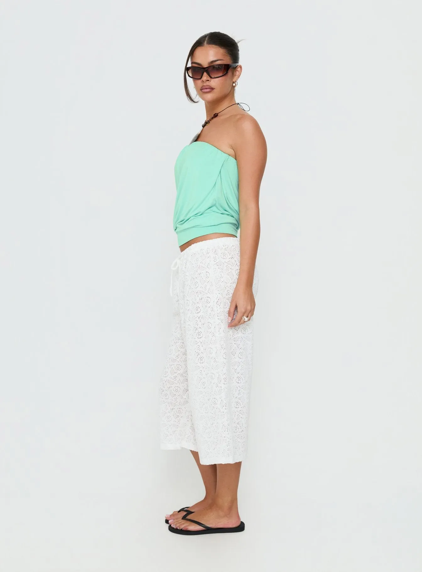 Kiss Me Quick 3/4 Lace Drawstring Pants White sold by Princess Polly product image thumbnail 4