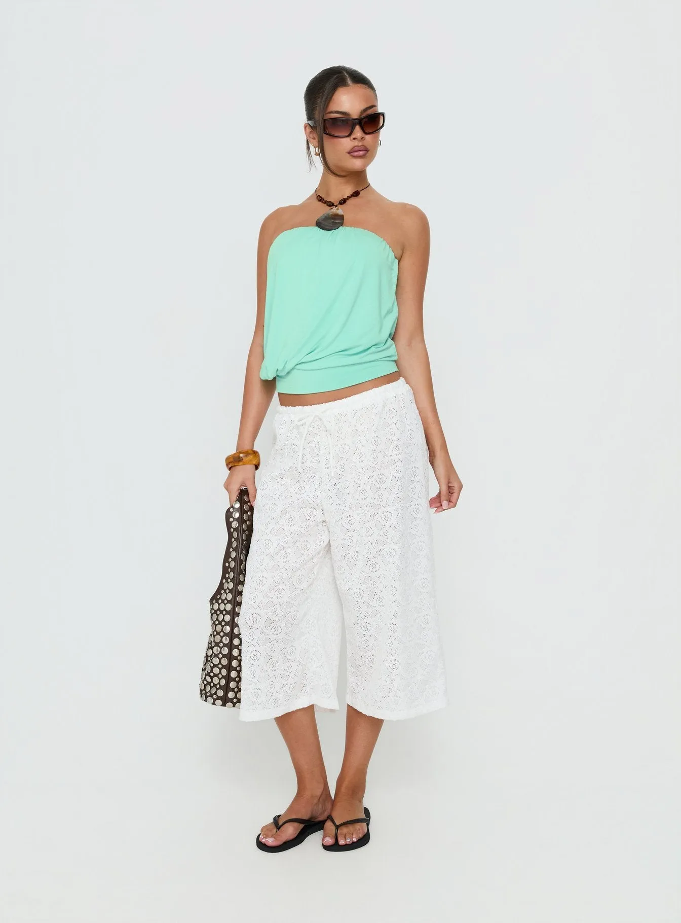 Kiss Me Quick 3/4 Lace Drawstring Pants White sold by Princess Polly product image thumbnail 2
