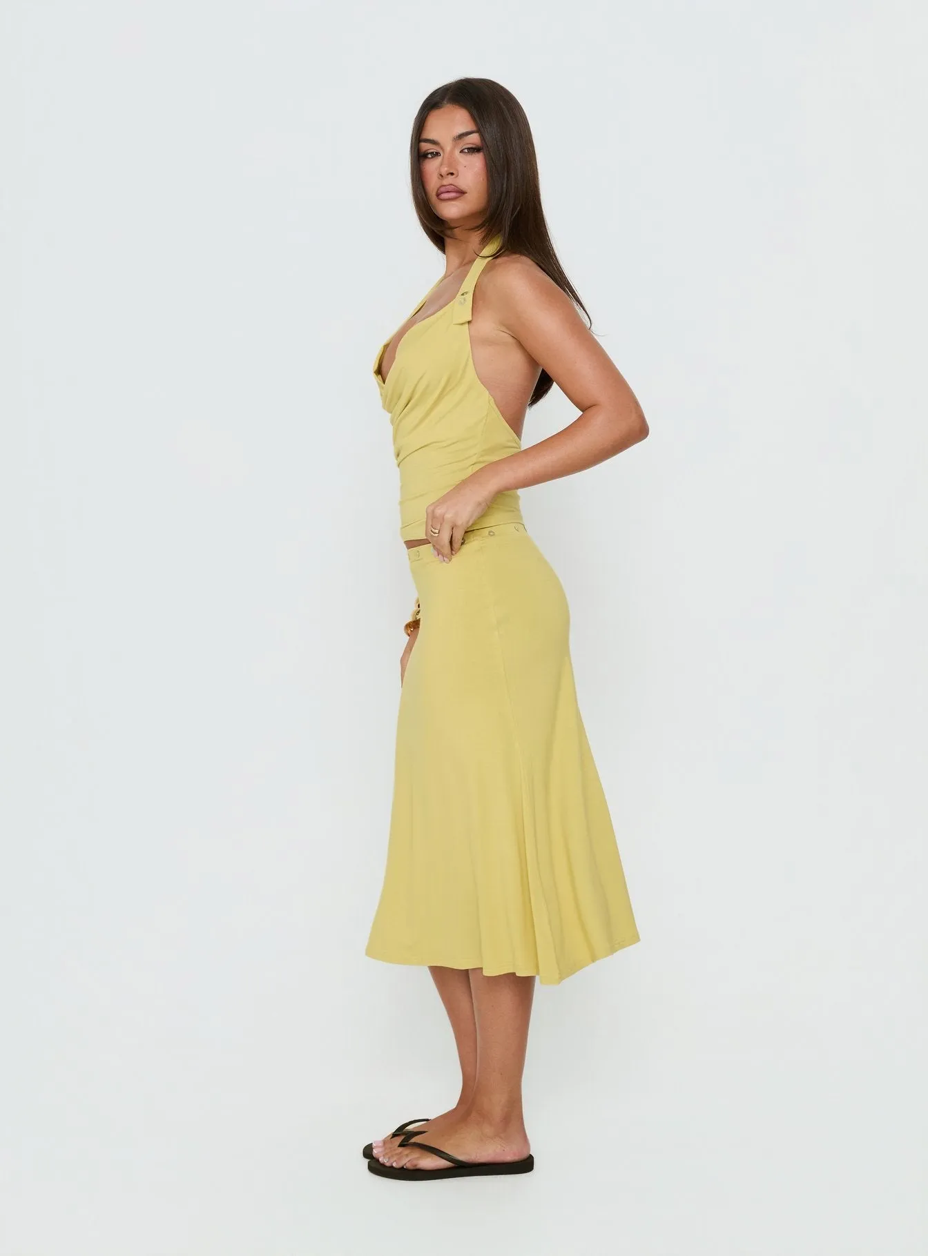Esperia Button Midi Skirt Green sold by Princess Polly product image thumbnail 4