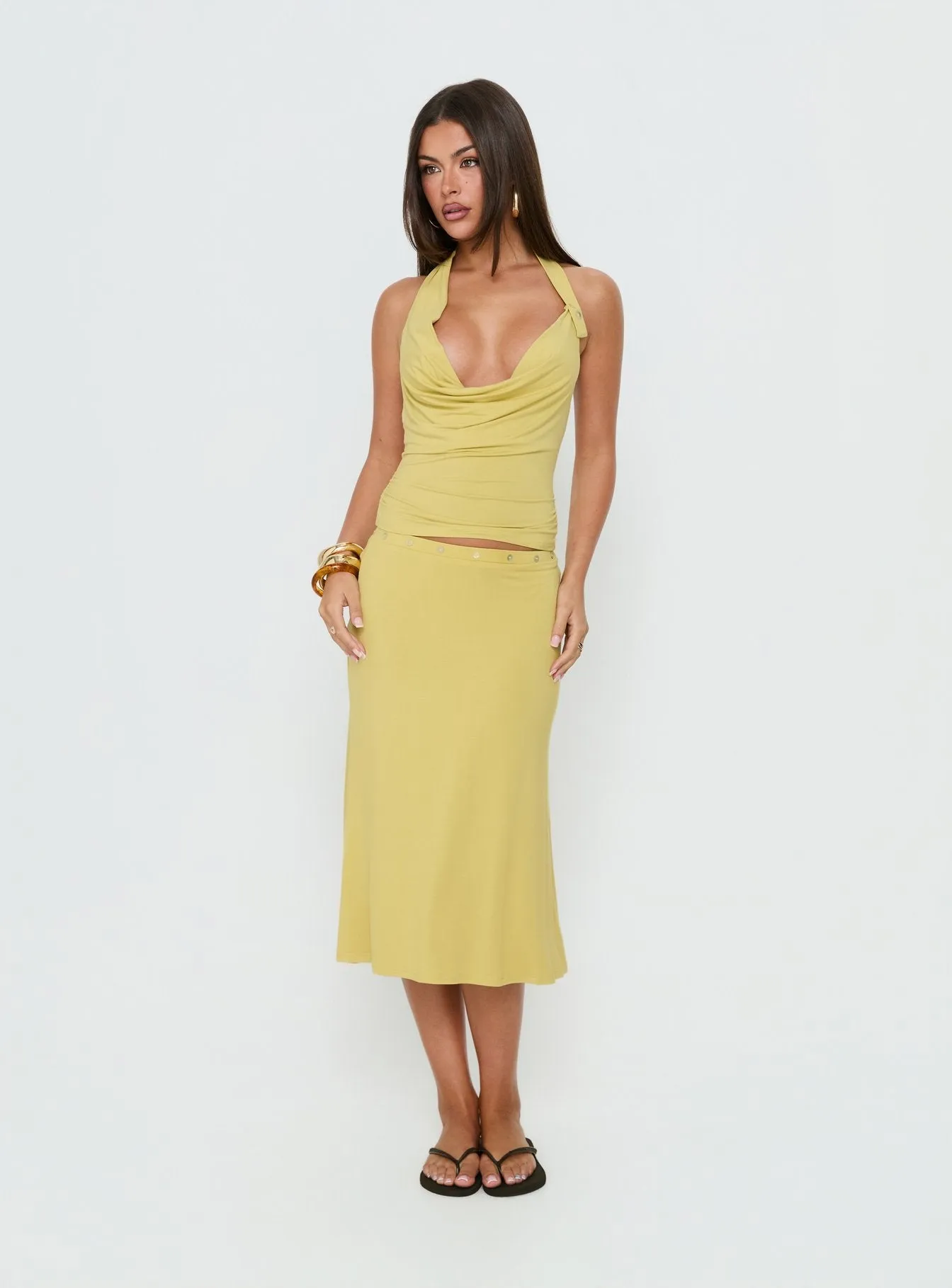 Esperia Button Midi Skirt Green sold by Princess Polly product image thumbnail 3