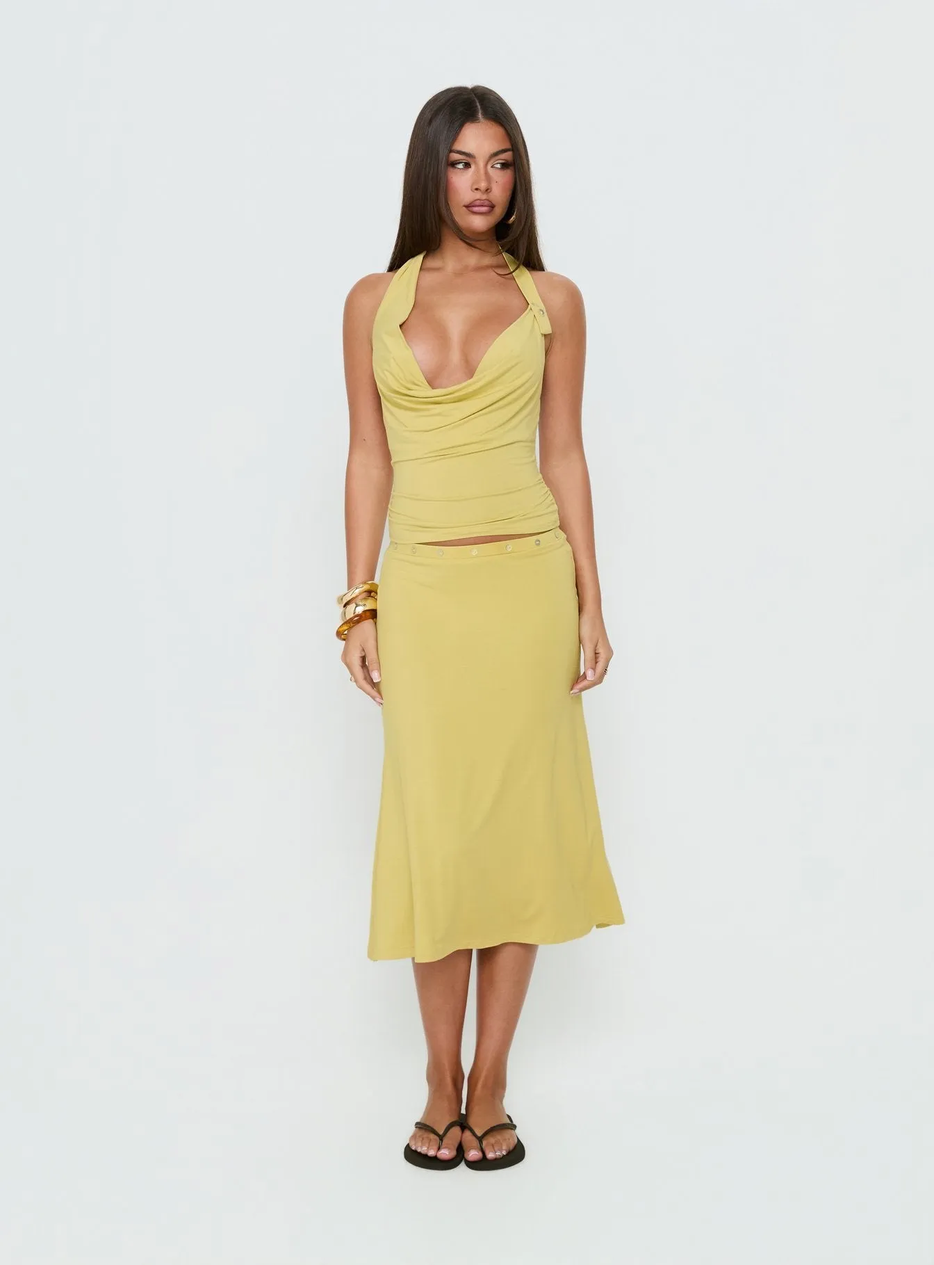 Esperia Button Midi Skirt Green sold by Princess Polly product image thumbnail 2
