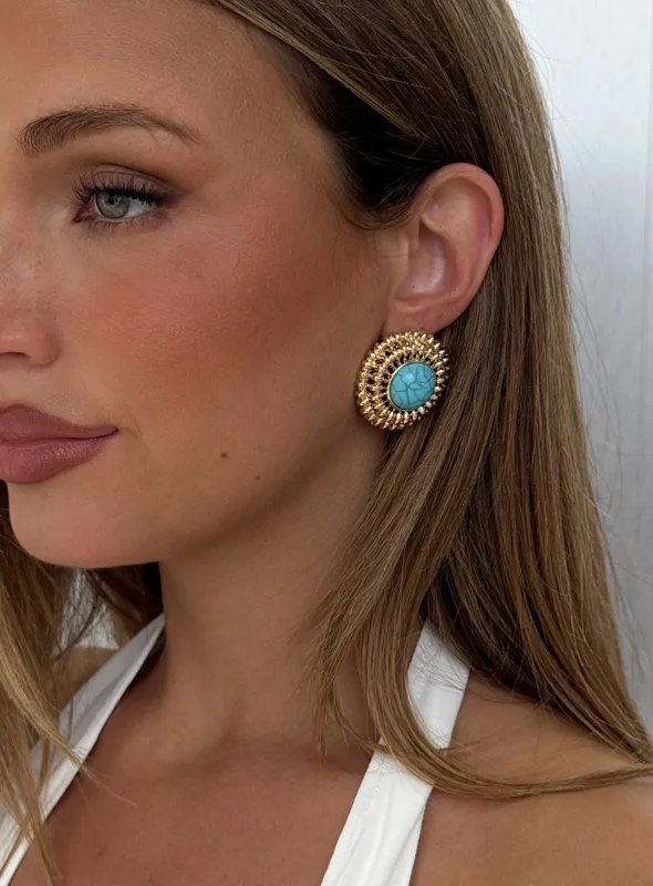 Sipriane Statement Earrings Gold / Turquoise made by Princess Polly