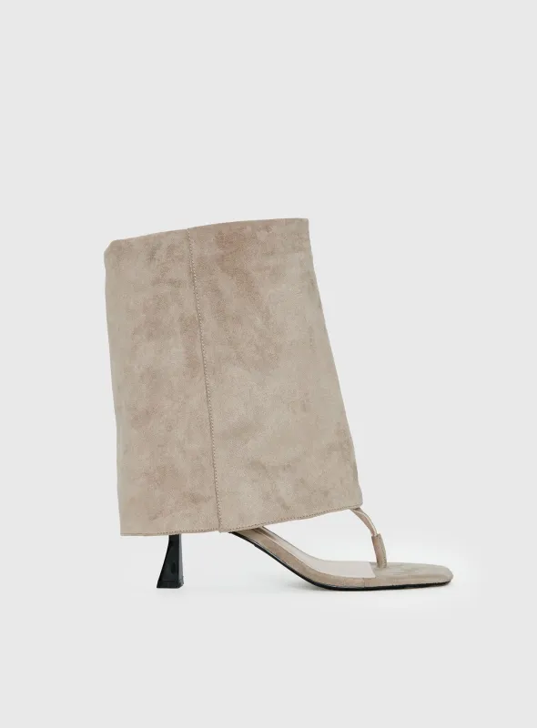 Catch The Light Faux Suede Open Toe Boots Tan made by Princess Polly