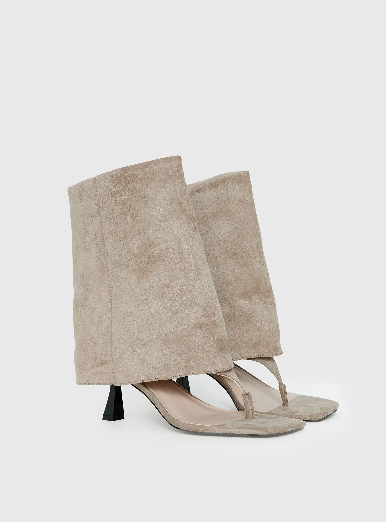 Catch The Light Faux Suede Open Toe Boots Tan sold by Princess Polly product image thumbnail 2