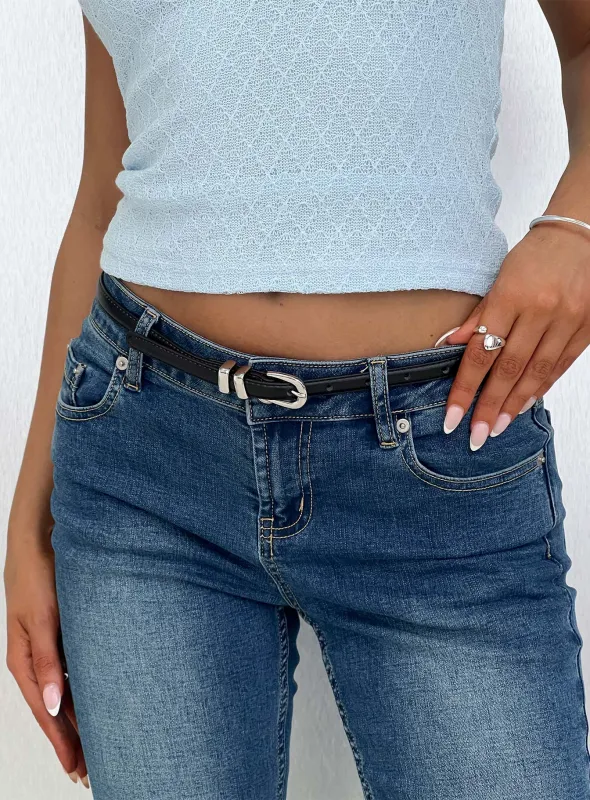 Antilles Faux Leather Micro Belt Black / Silver made by Princess Polly
