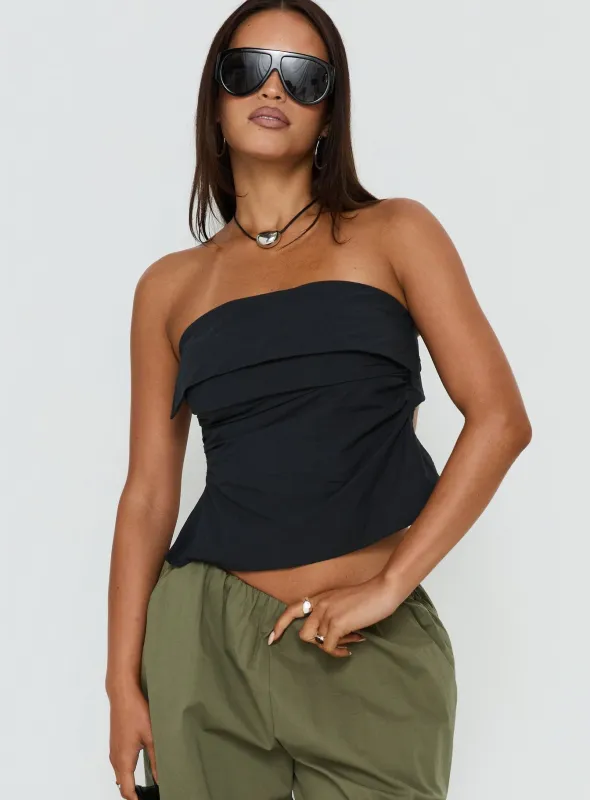 Christalle Strapless Tie Back Top Black made by Princess Polly