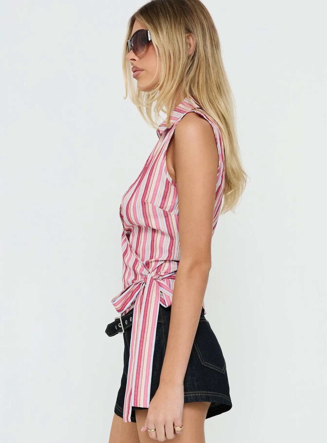 Altheah Tie Side Collared Top Pink Stripe sold by Princess Polly product image thumbnail 3
