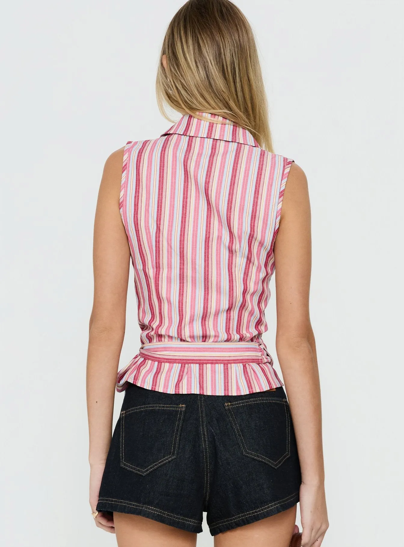 Altheah Tie Side Collared Top Pink Stripe sold by Princess Polly product image thumbnail 4