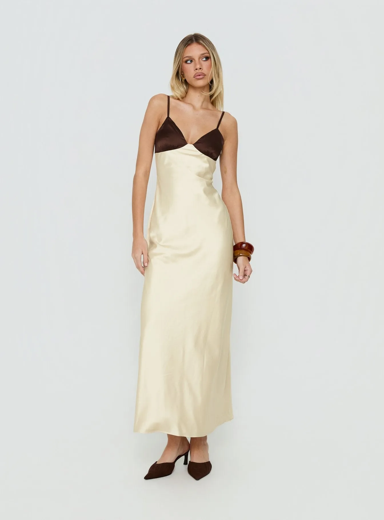 Odyessa V Neck Maxi Dress Brown / Yellow sold by Princess Polly product image thumbnail 2
